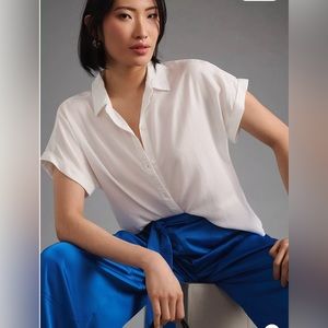 Anthropologie Cloth & Stone Oversized Short-Sleeve Buttondown Shirt white size M